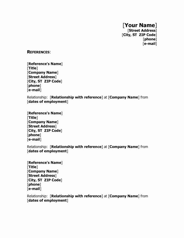 Reference Page Layout for Resume Lovely Reference Resume format Reference Page Sample Reference