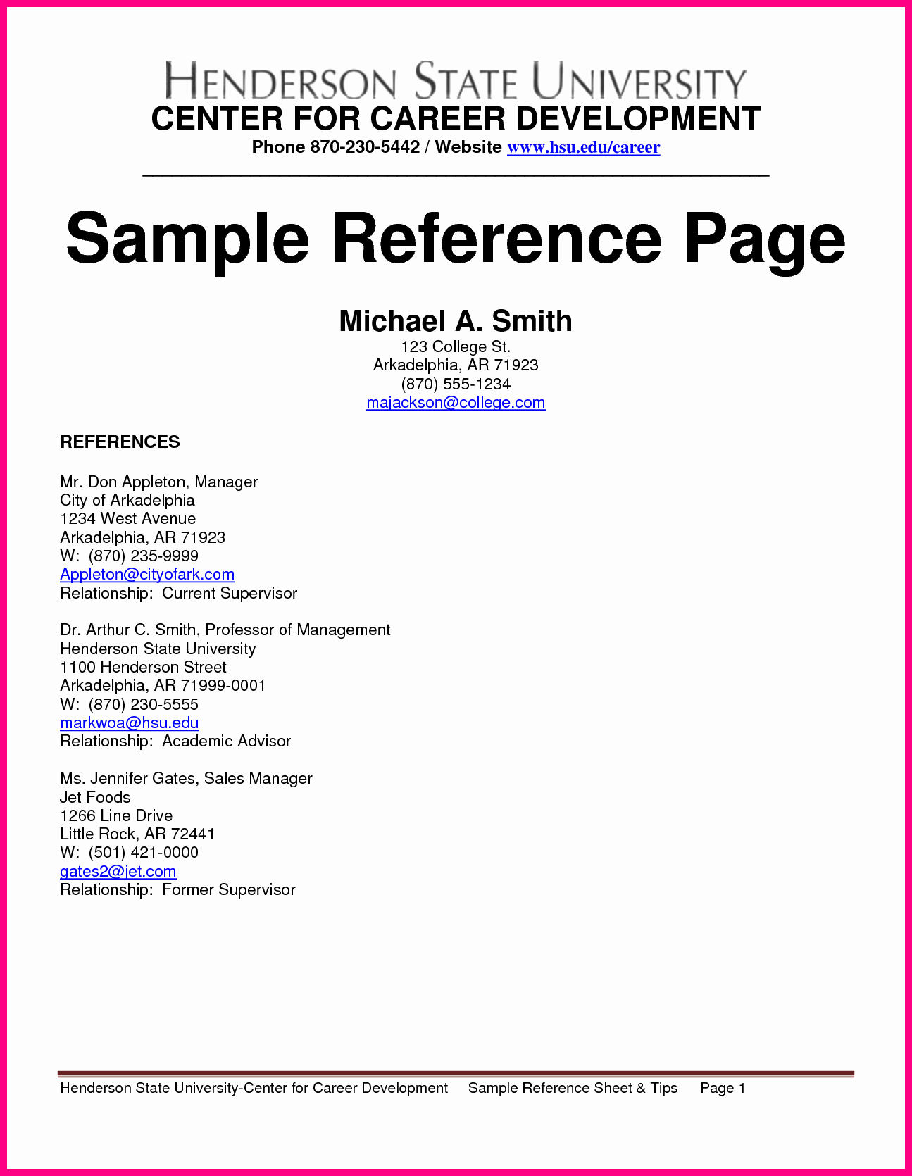 References Page format for Resume Awesome Reference Page Example