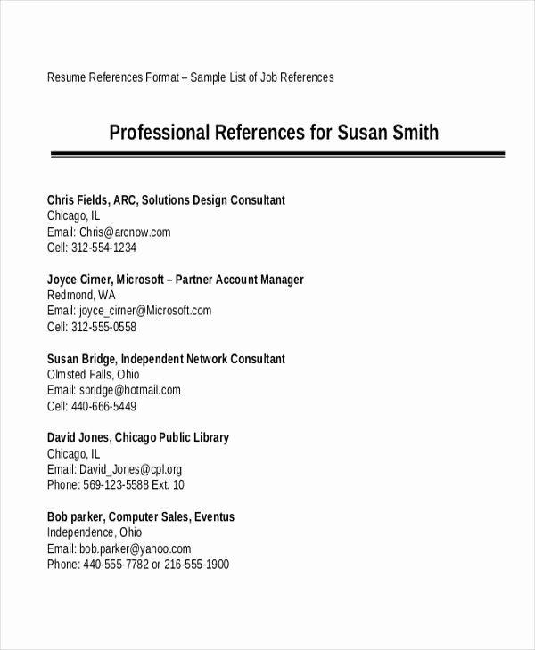 References Page format for Resume Fresh 7 Professional Reference List Samples