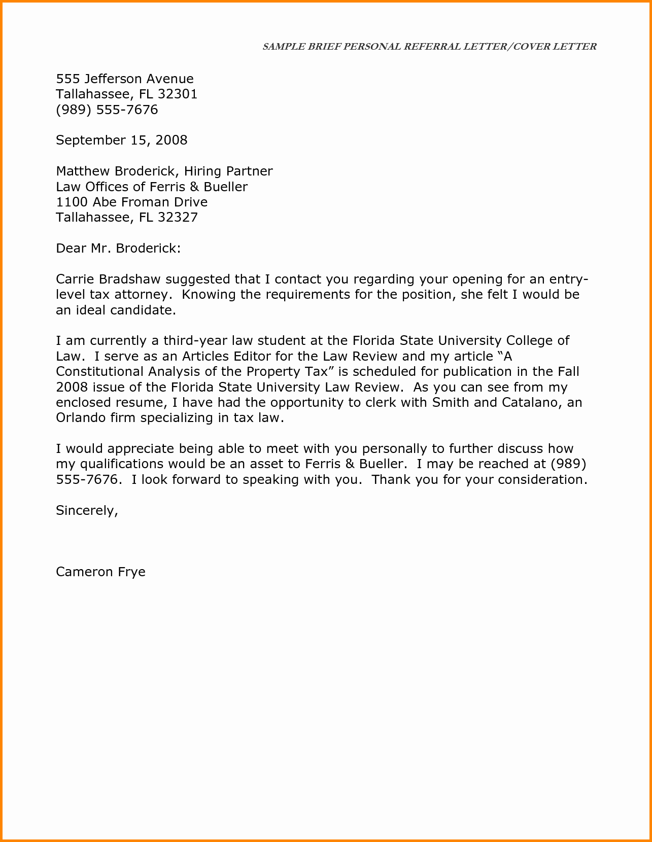 Referral Letter Sample for Employment Beautiful Employee Referral Cover Letter Writefiction581 Web Fc2