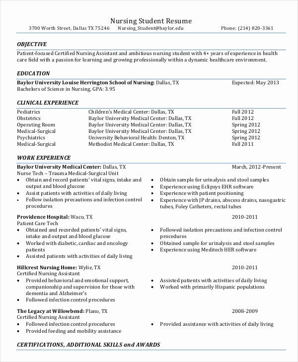 Registered Nurse Resume Template Word Best Of Nursing Student Resume Example 10 Free Word Pdf