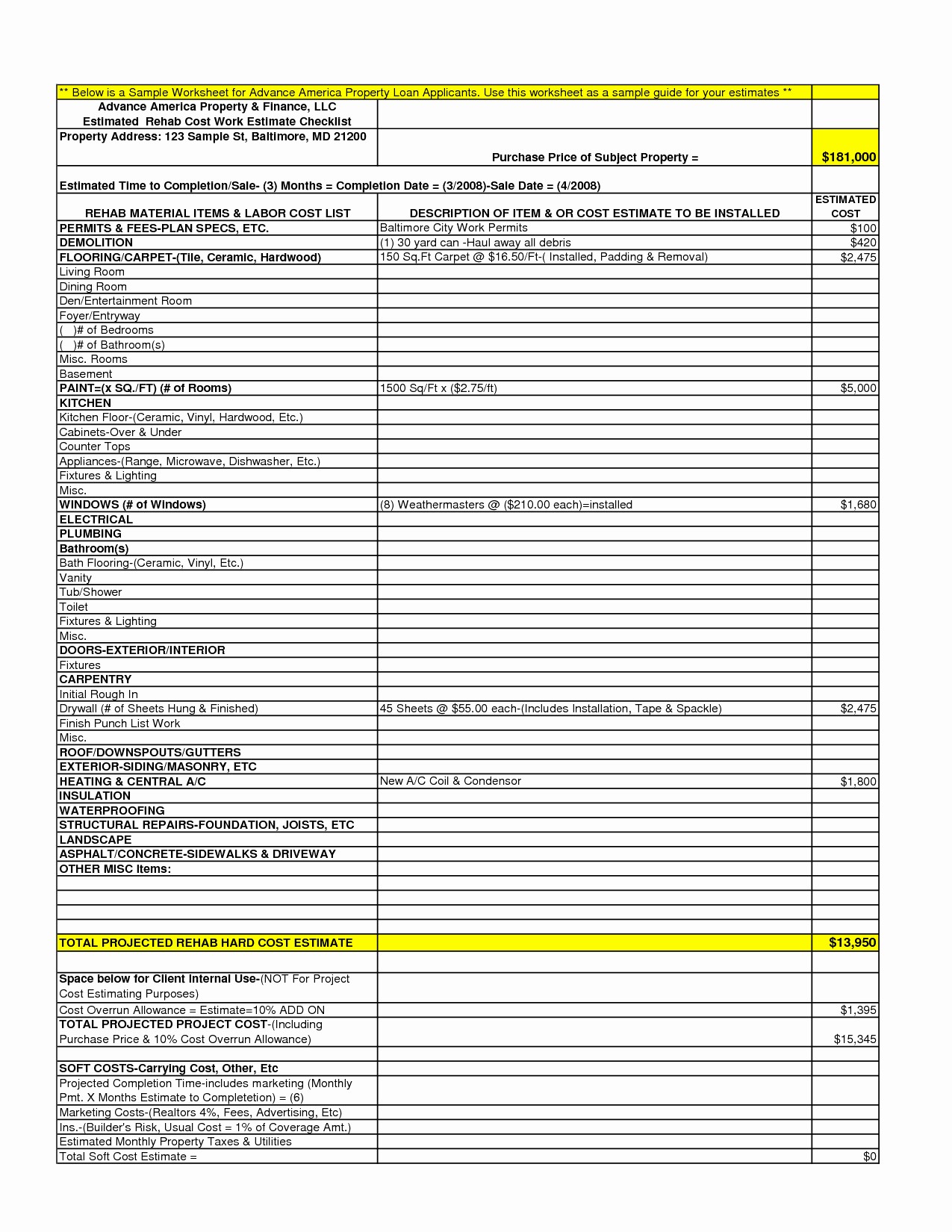 Residential Construction Cost Breakdown Excel Best Of Residential Cost Estimate Template Example Of Spreadshee