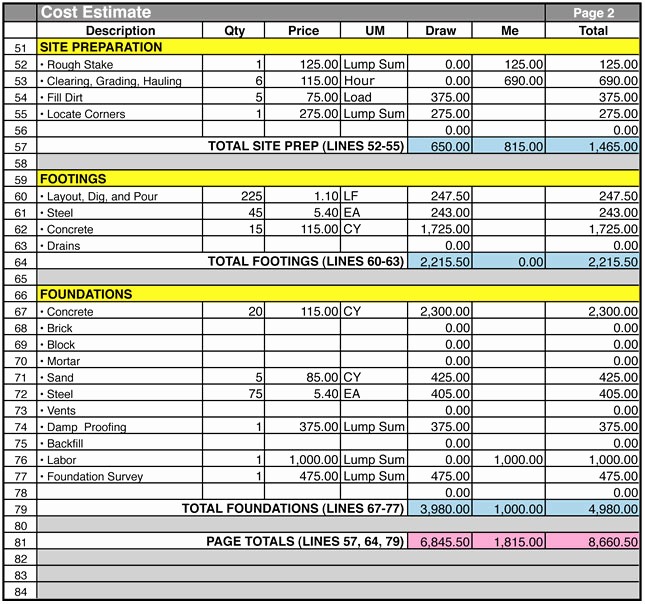 house building estimate template