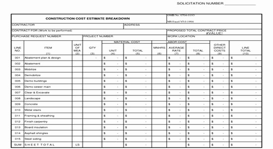 Residential Construction Cost Breakdown Excel New Free Excel Home Construction Bud Template Business