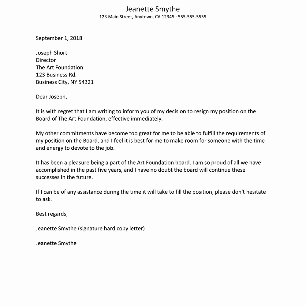 Resignation From Board Of Directors Luxury Board Resignation Letter Example