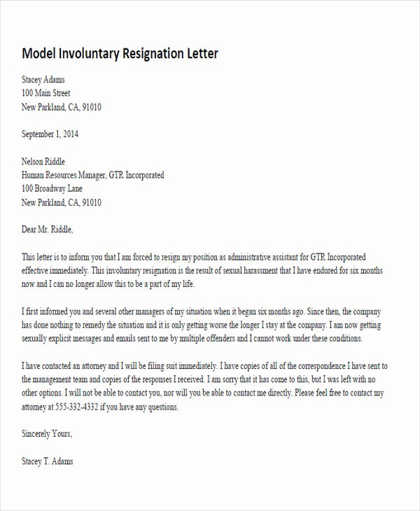 Resignation Letter Due to Harassment Awesome 34 Sample Resignation Letter Templates