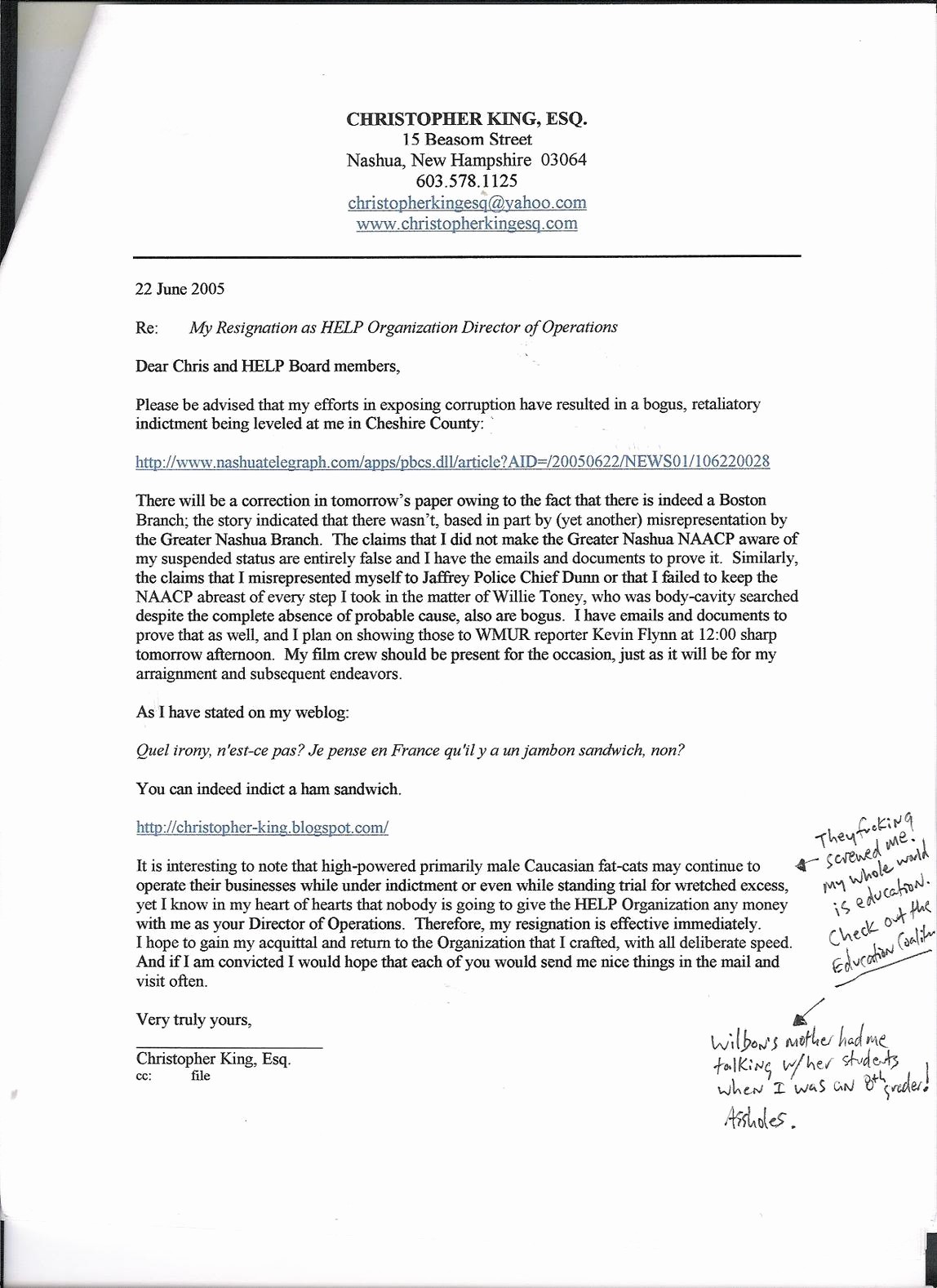 Resignation Letter From Nonprofit Board Awesome Chris King S First Amendment Page Kingcast Templates A