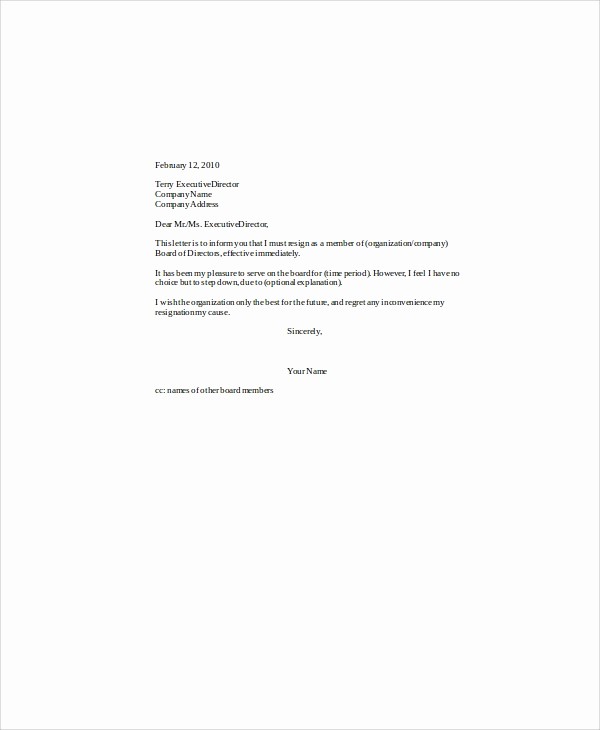 Resignation Letter From Nonprofit Board Lovely 5 Sample Board Resignation Letters