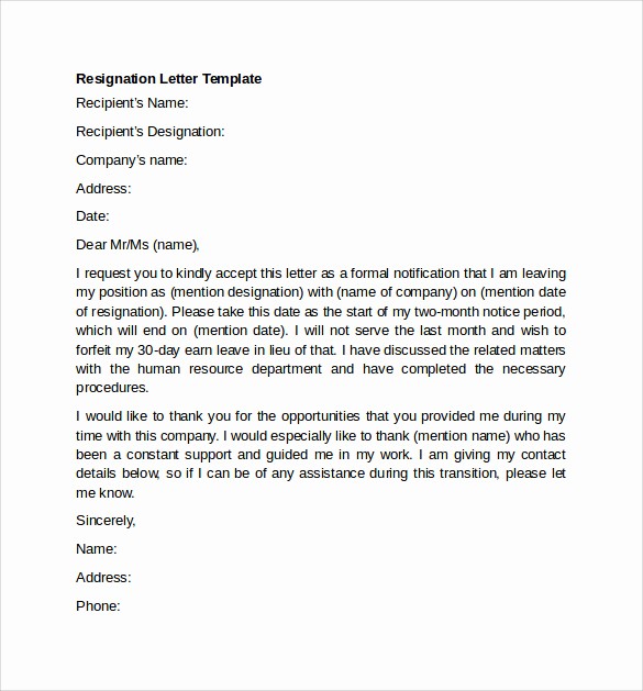 Resignation Letter Template Word Doc Elegant 11 Resignation Letter Examples