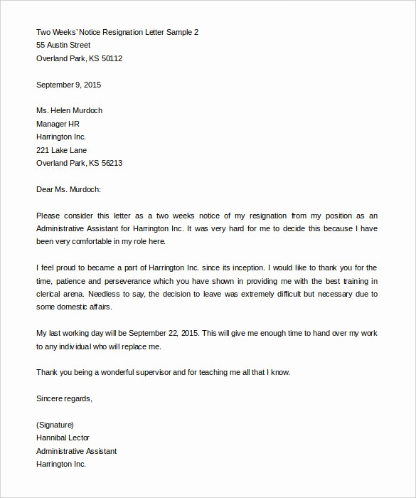 Resignation Letter Template Word Doc Inspirational 34 Two Weeks Notice Letter Templates Pdf Google Docs