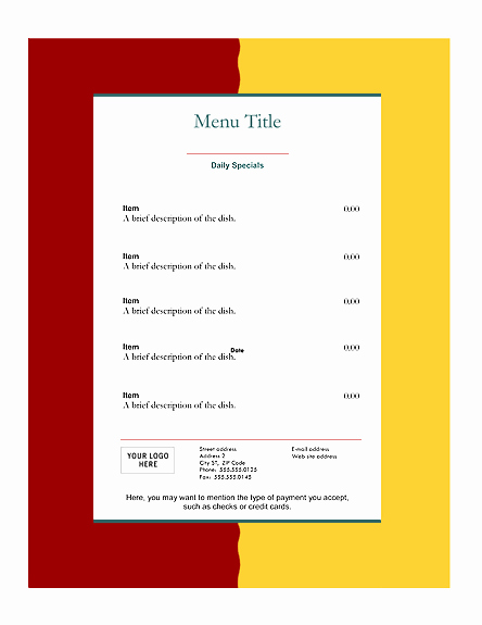 Restaurant Menu Template Free Download Beautiful Menu Templates Free Download