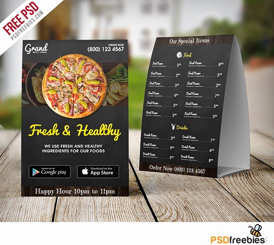 Restaurant Menu Templates Free Download Lovely 20 Table Tent Card Mockups &amp; Psd Templates