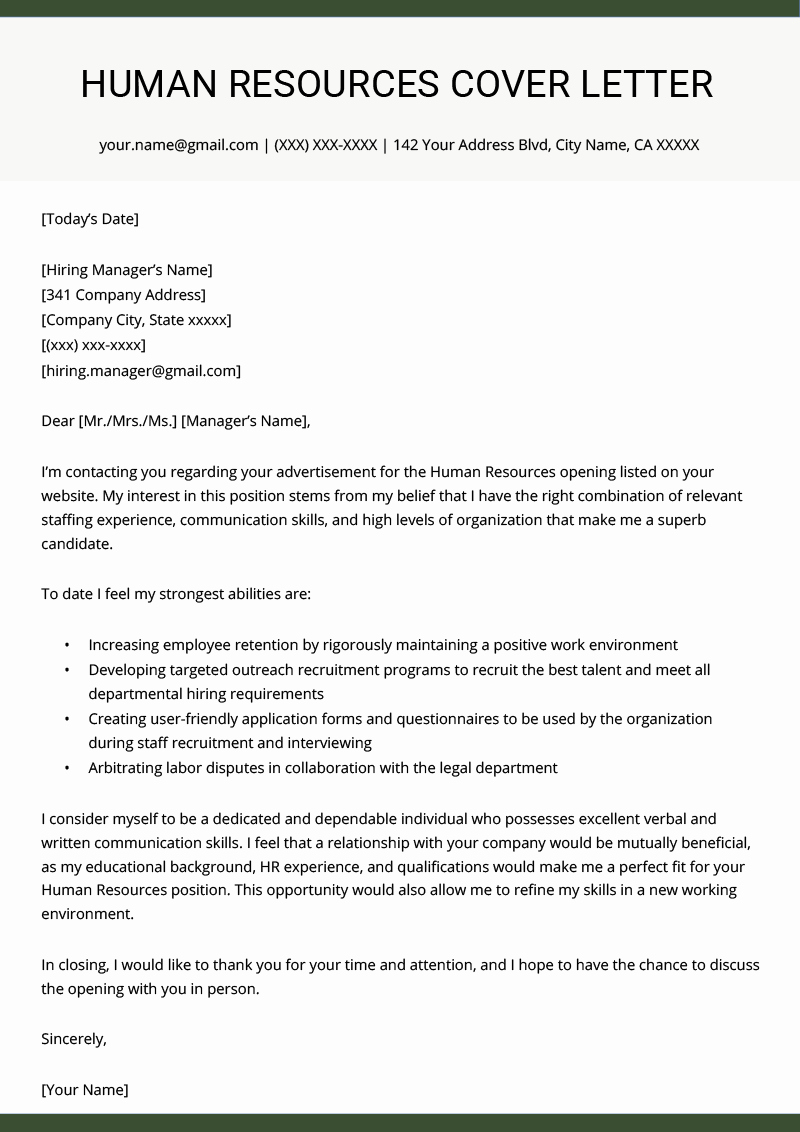 Resume and Cover Letter Template Awesome Human Resources Hr Cover Letter Example