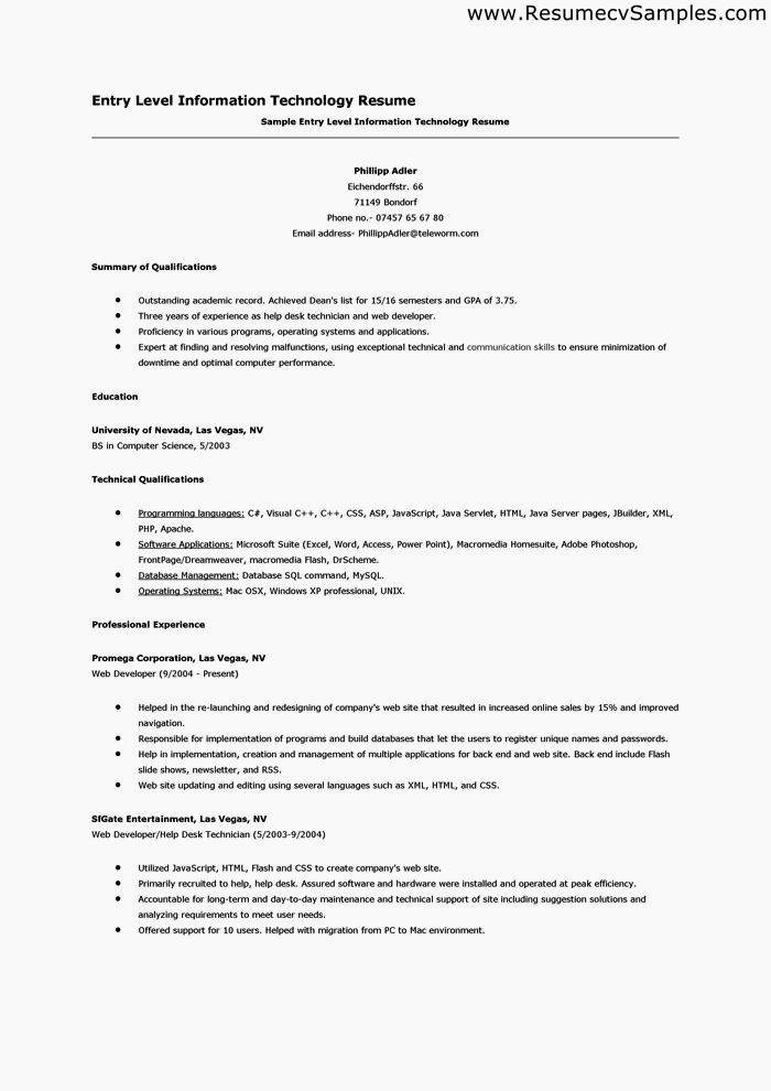 Resume Cover Letter Entry Level Beautiful Entry Level Information Technology Resume