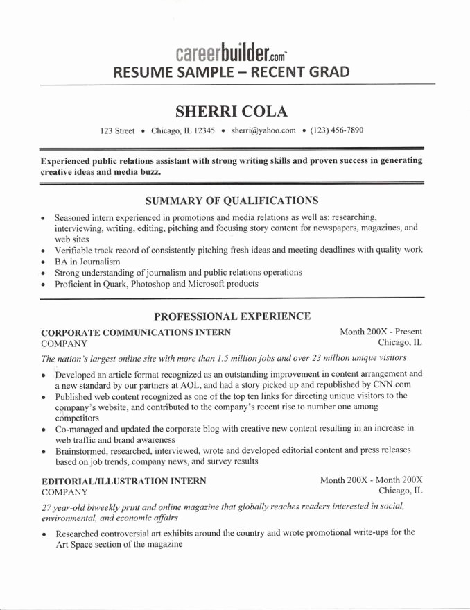 Resume for New College Graduate Unique Resume for Recent College Graduate