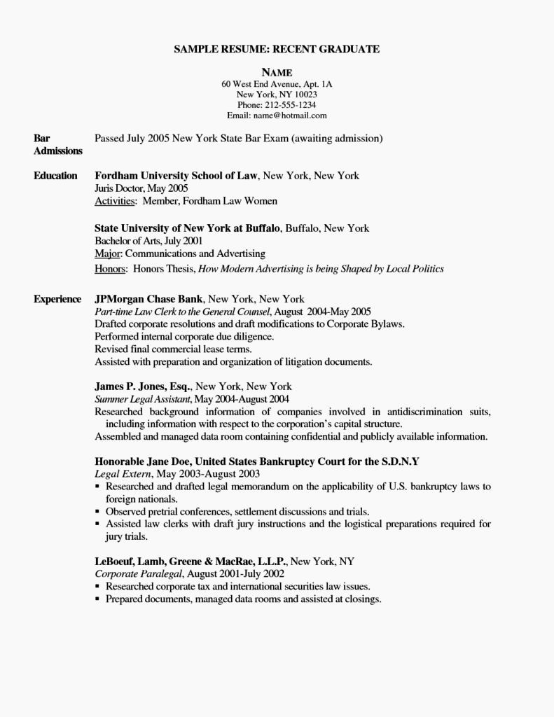 Resume for Recent College Grad Best Of Example Resume for Newly Graduate