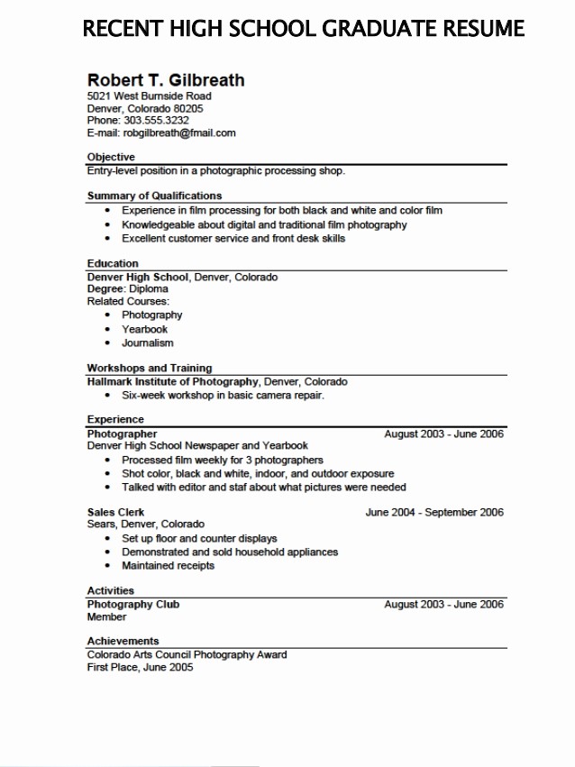 Resume for Recent College Grad New Resume Samples