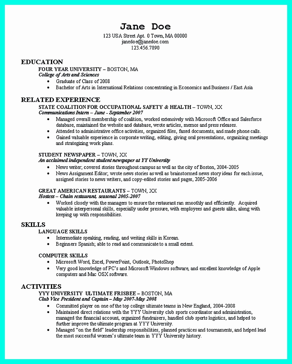 Resume for Recent College Grads Lovely the Perfect College Resume Template to Get A Job