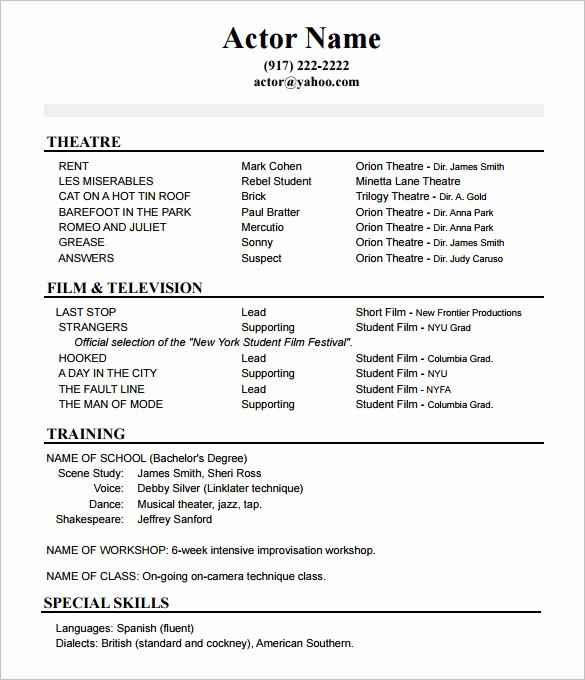 Resume format 2015 Free Download Fresh 11 Acting Resume Templates Free Samples Examples