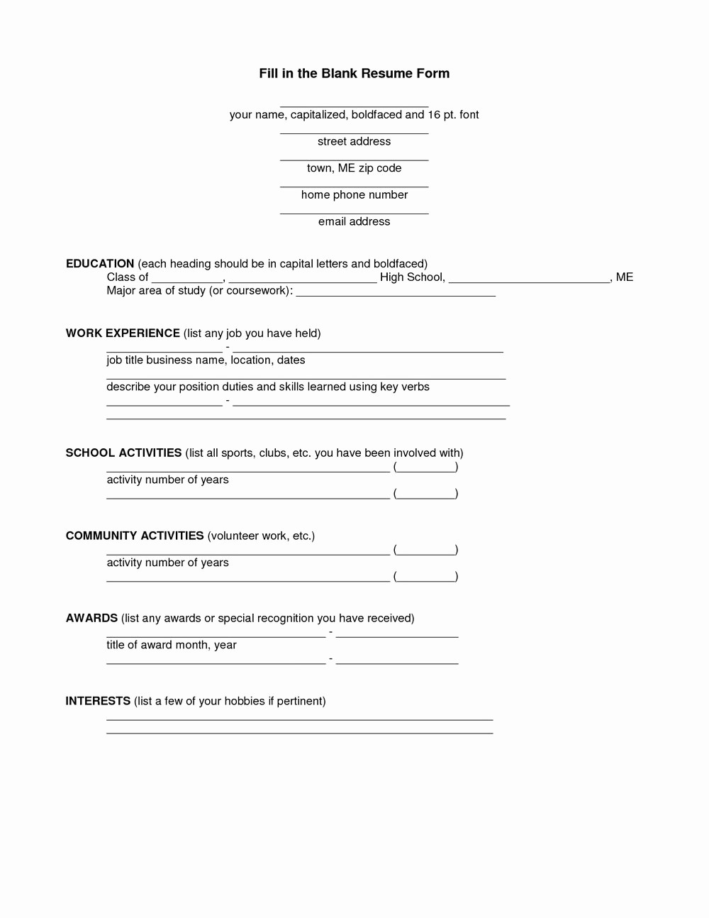 Resume forms to Fill Out Best Of Blank Resume form to Fill Out Resumes 1046