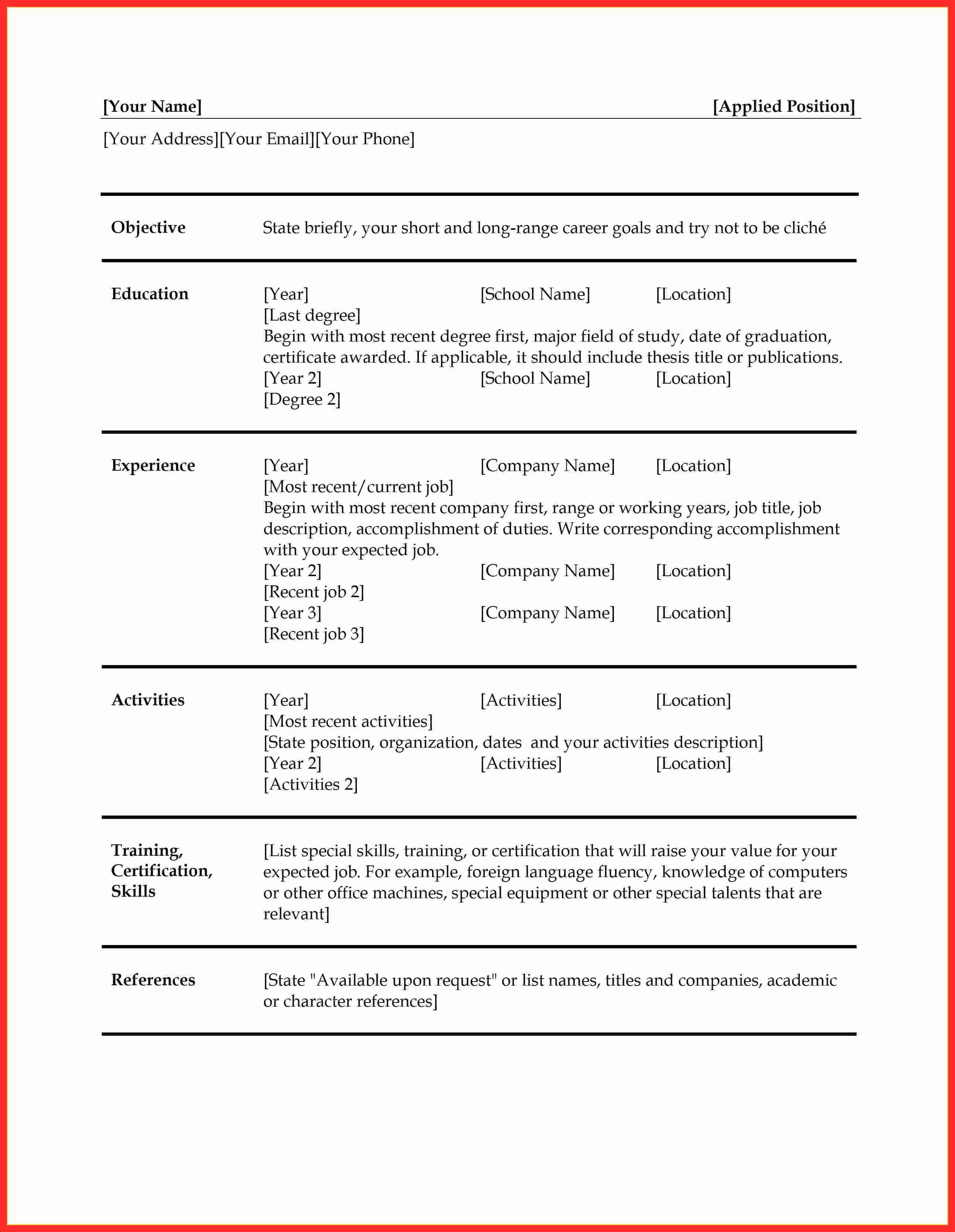 Resume forms to Fill Out Elegant Filling Out A Letter