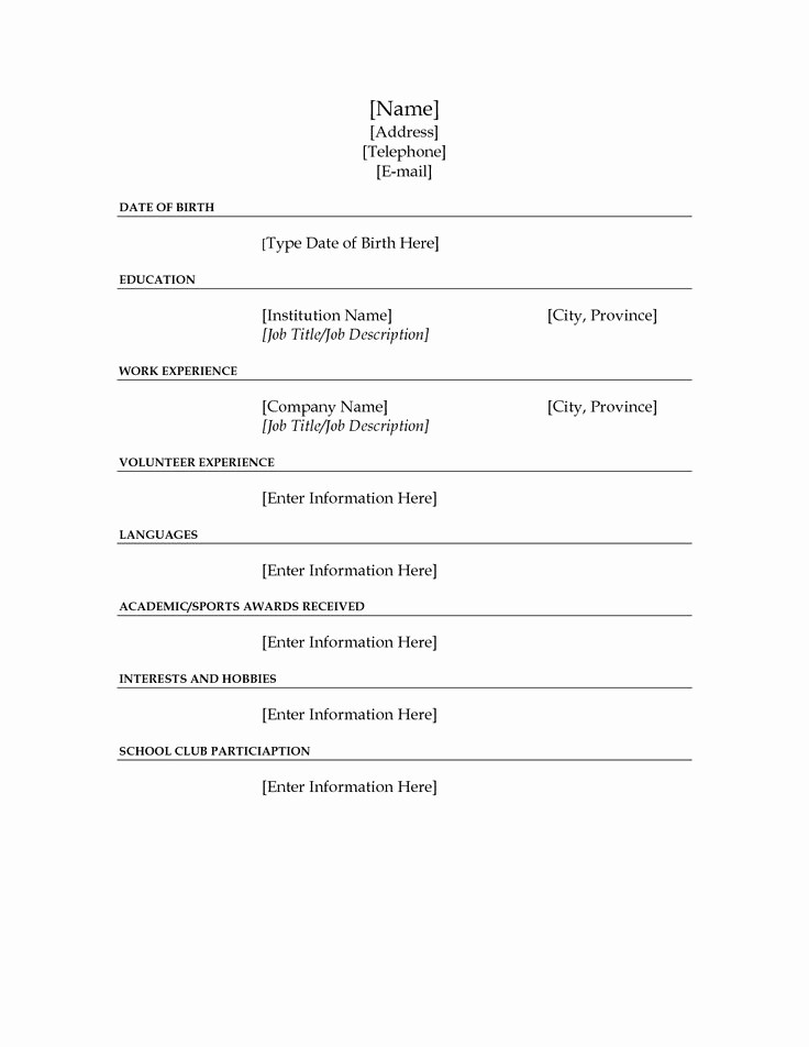 Resume forms to Fill Out Fresh Resume Blank