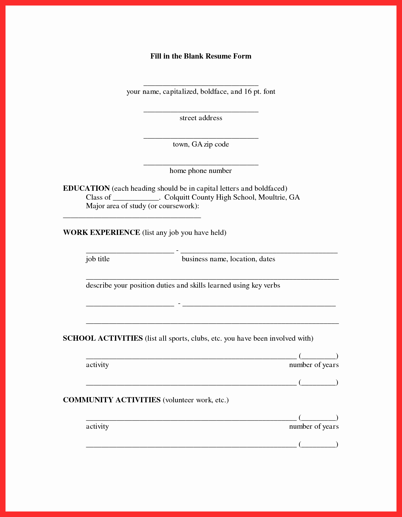 Resume forms to Fill Out Lovely Fill In Resume form