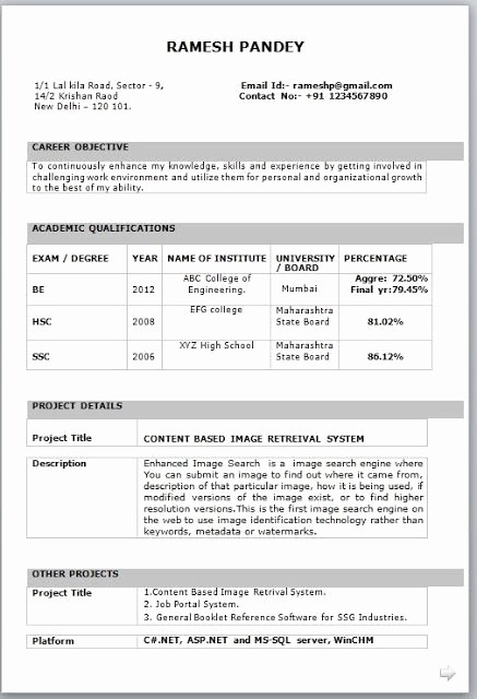 Resume Models In Word format Best Of Image Result for C V format for Freshers In Word
