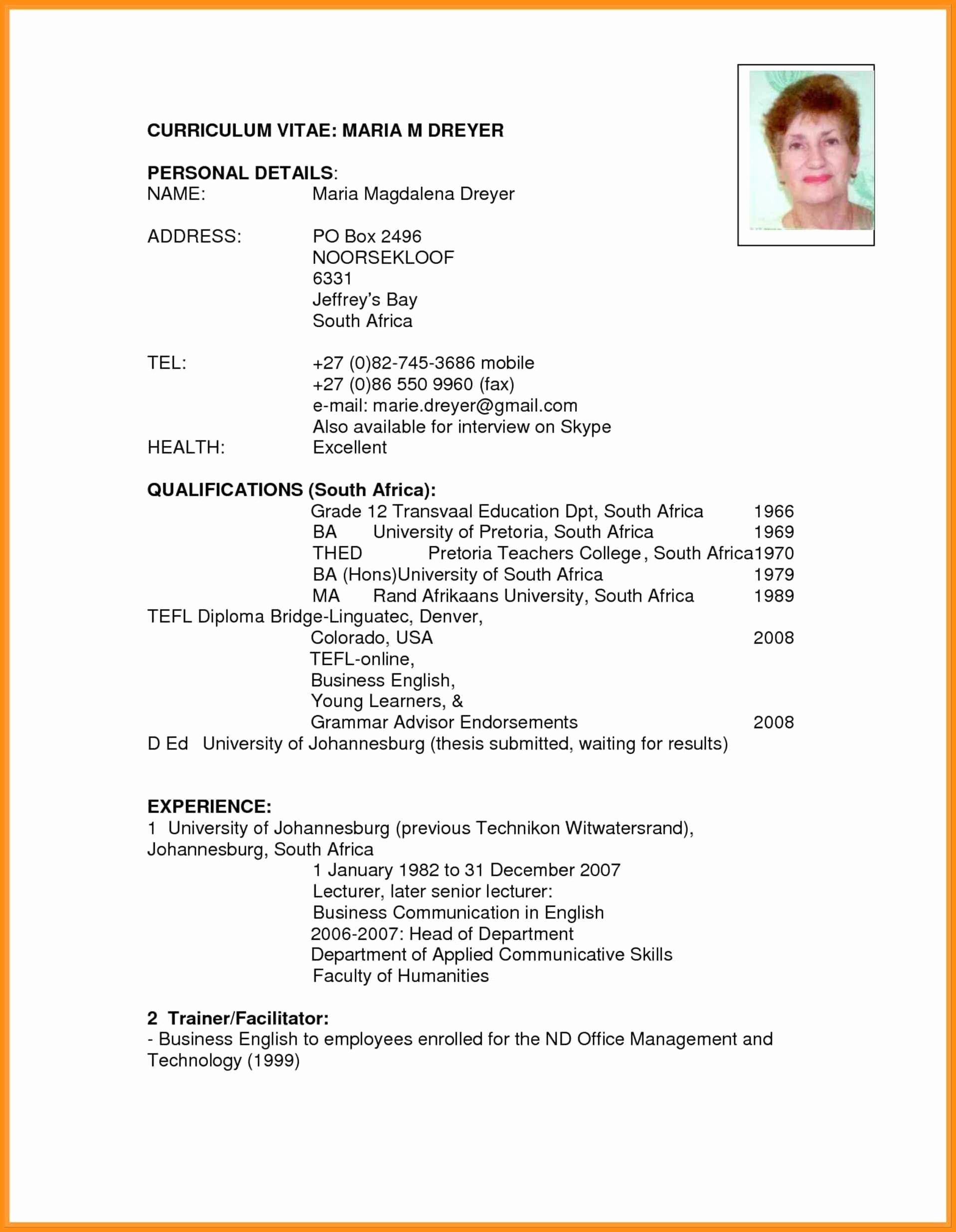Resume Models In Word format New 8 Curriculum Vitae Simple English