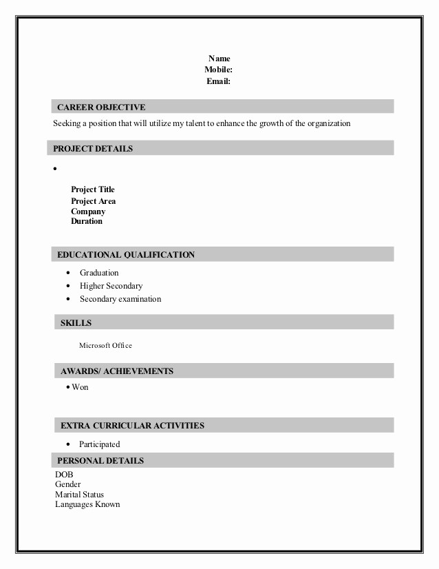 Resume Models In Word format Unique 10 Fresher Resume Templates Download Pdf