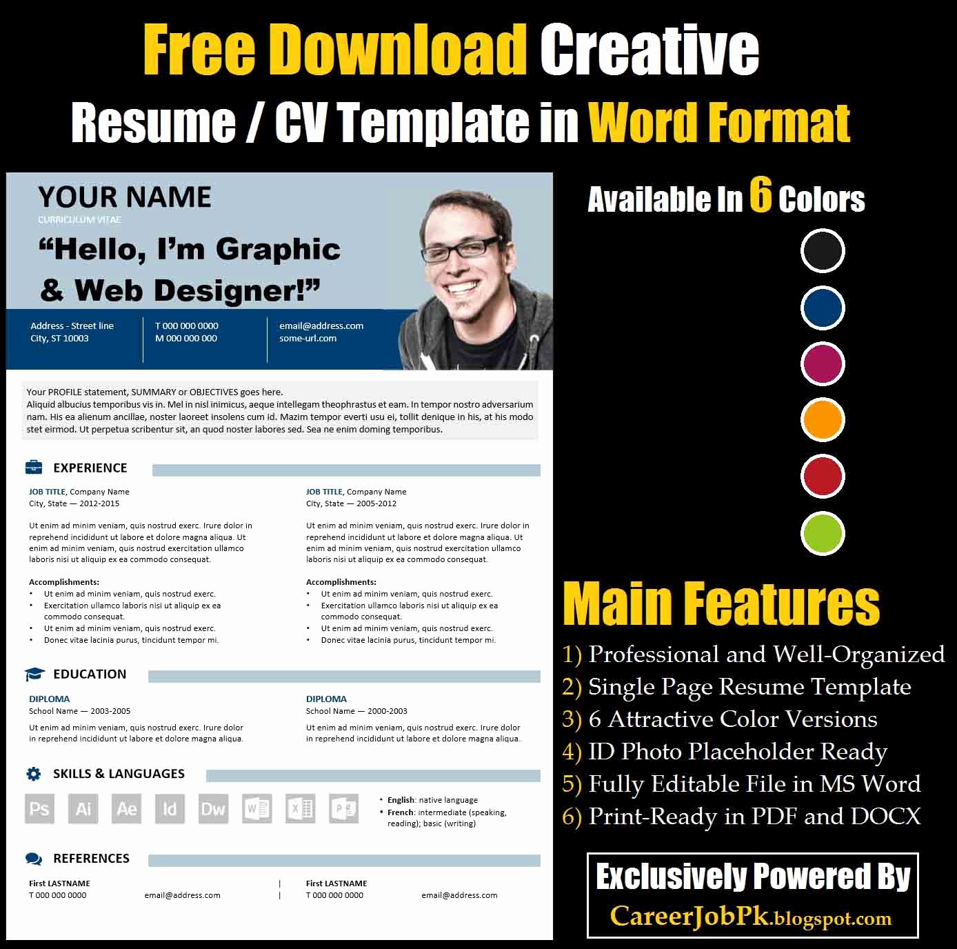 Resume Template Download Word Free Fresh Free Download Editable Resume Cv Template In Ms Word format
