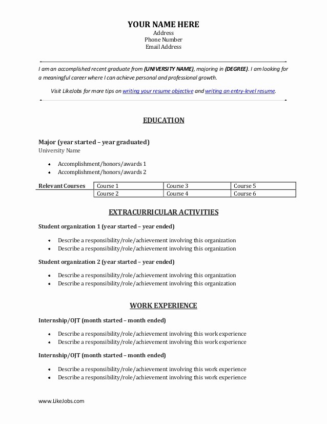 Resume Template for New Graduates Awesome Resume Objective Examples It Entry Level Custom Writing