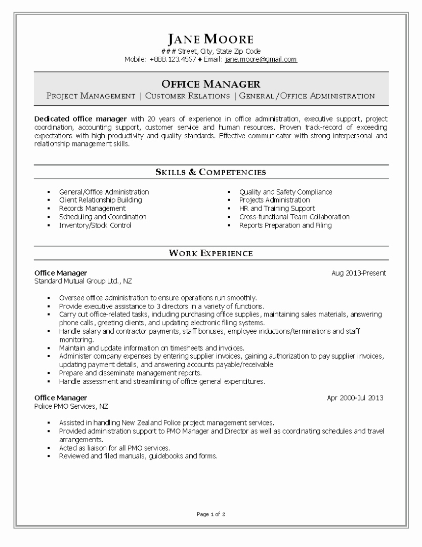 Resume Template for Office Job Beautiful Fice Manager Resume