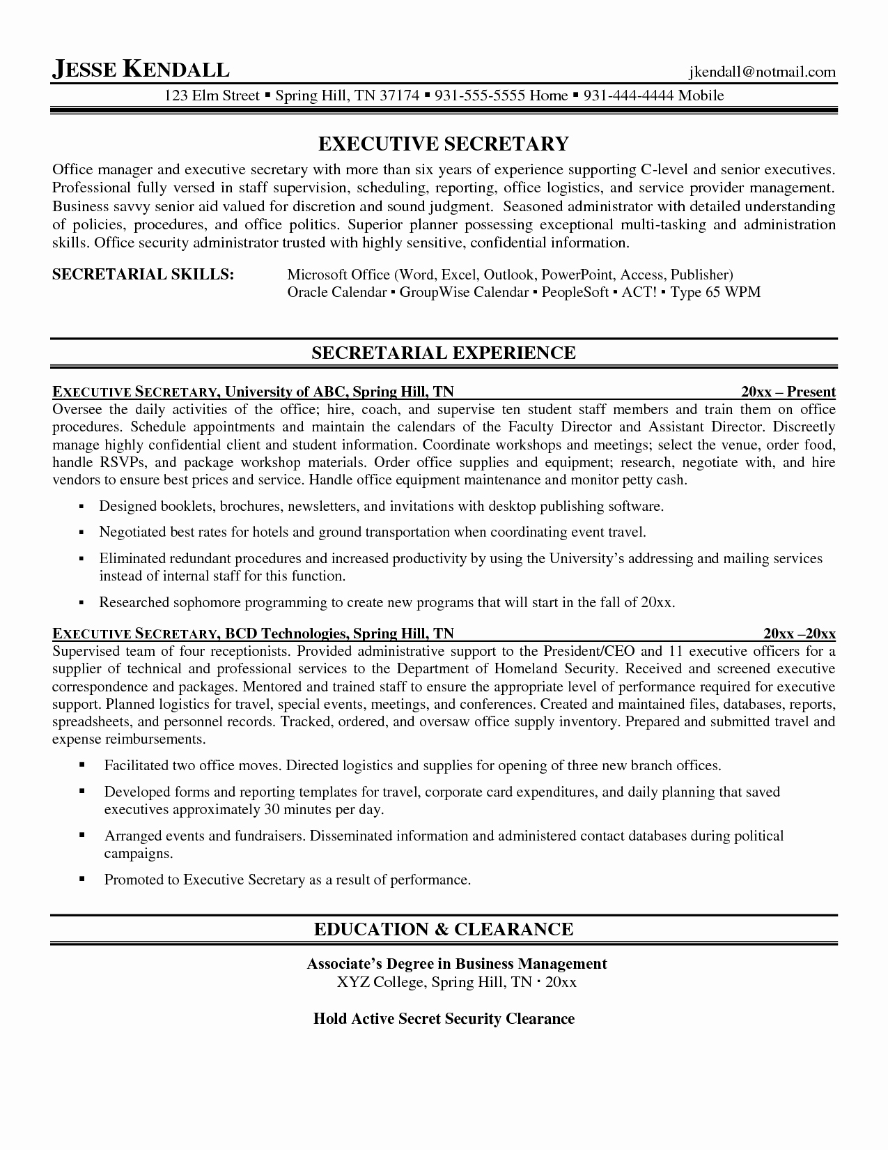Resume Template for Office Job Best Of Resume Secretary