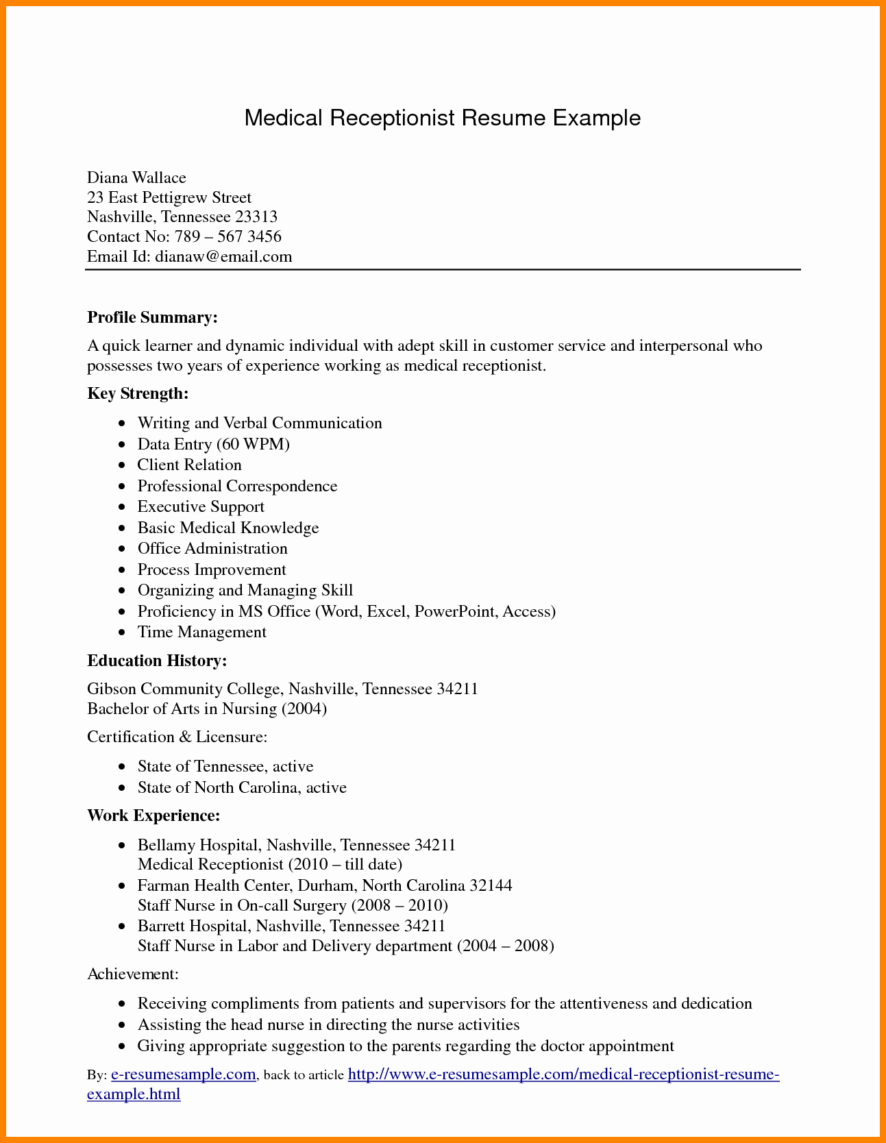 Resume Template for Office Job Lovely 8 Medical Receptionist Job Description
