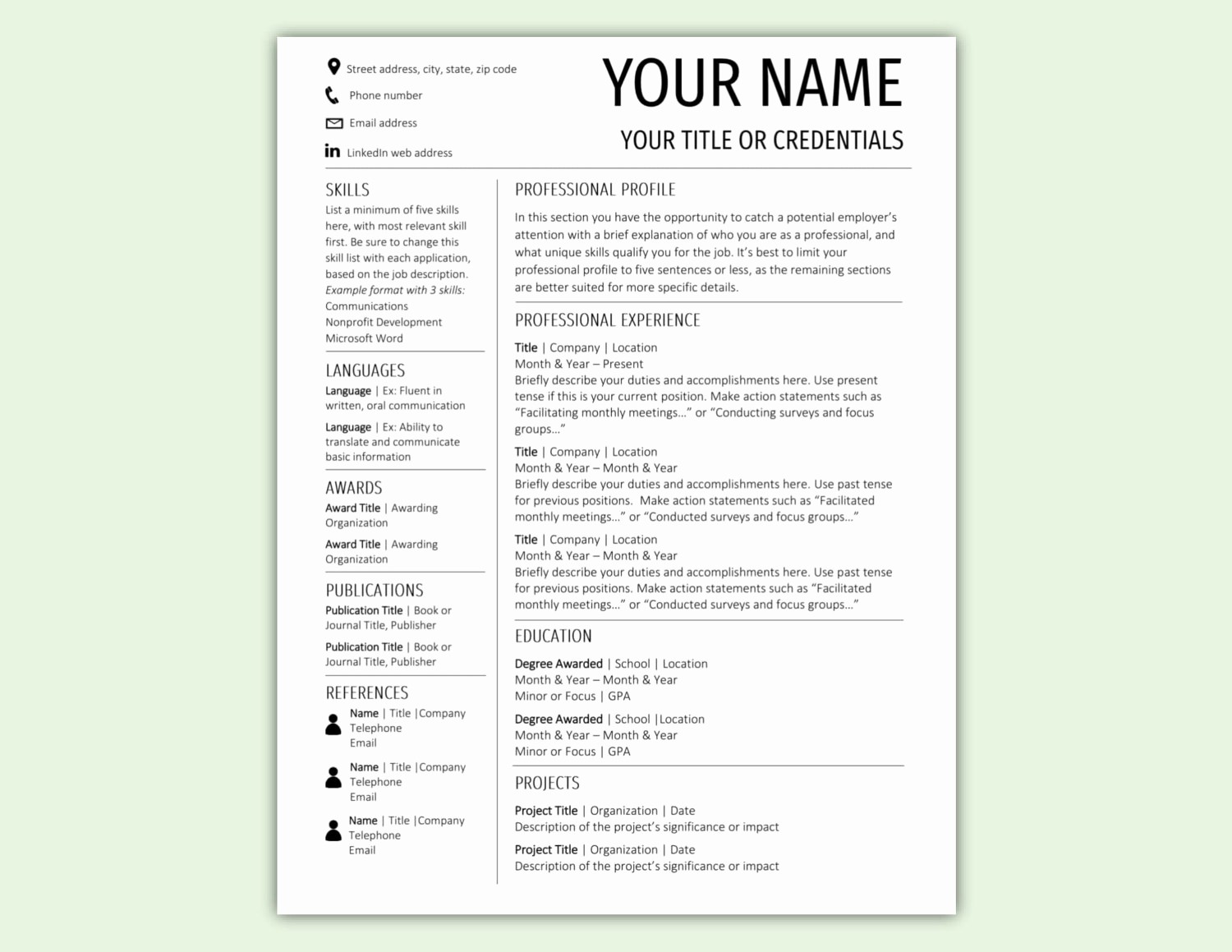 Resume Template Microsoft Word Download Unique Resume Template Cv Template Instant Download Microsoft Word