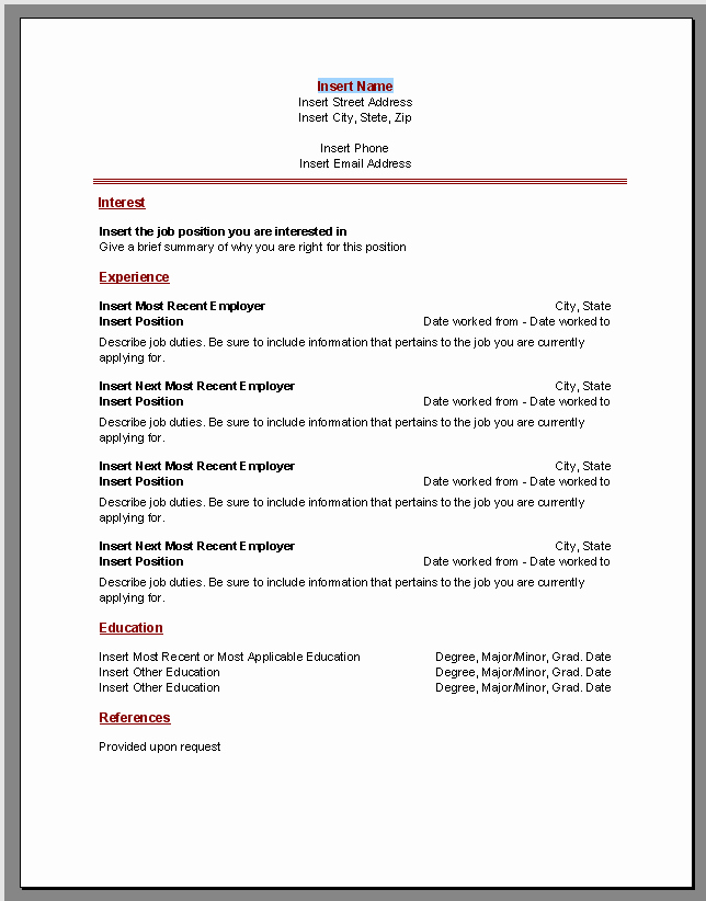 Resume Template On Microsoft Word Unique Resume Word Templates at the Eform Word Templates Shoppe