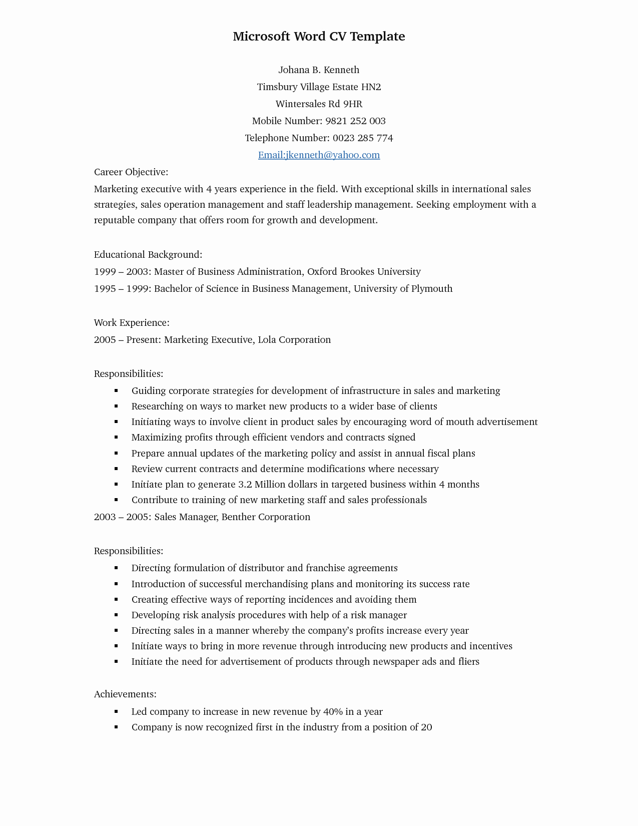 Resume Templates On Word 2007 New Cv Template Word 2007 Uk