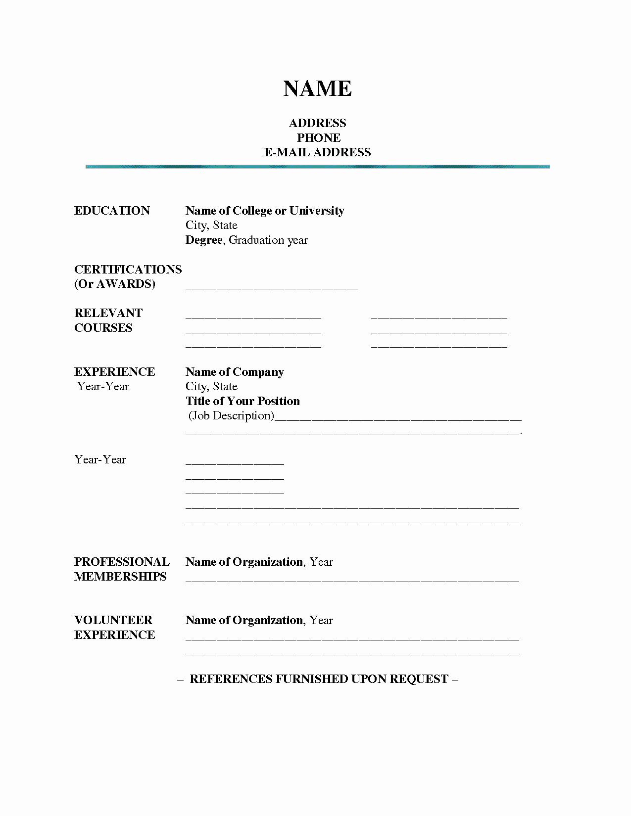 Resumes Fill In the Blanks Best Of Blank Resume Template