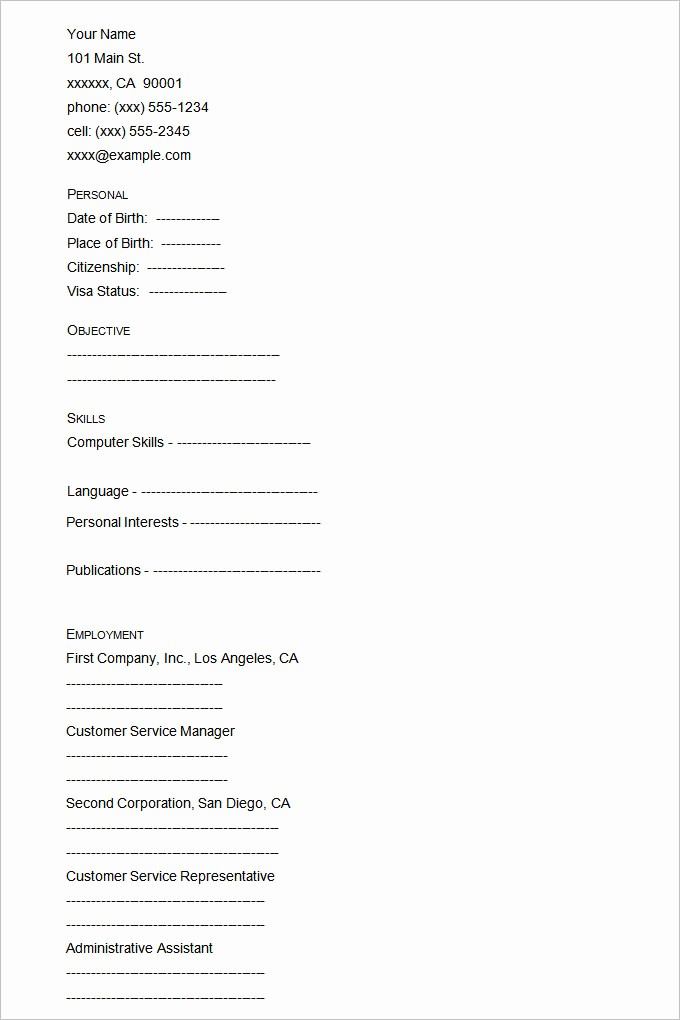 Resumes Fill In the Blanks Lovely 46 Blank Resume Templates Doc Pdf