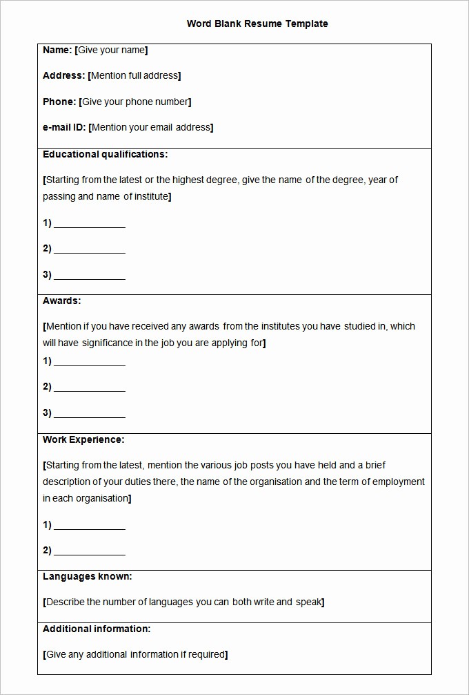 Resumes Fill In the Blanks Luxury 46 Blank Resume Templates Doc Pdf