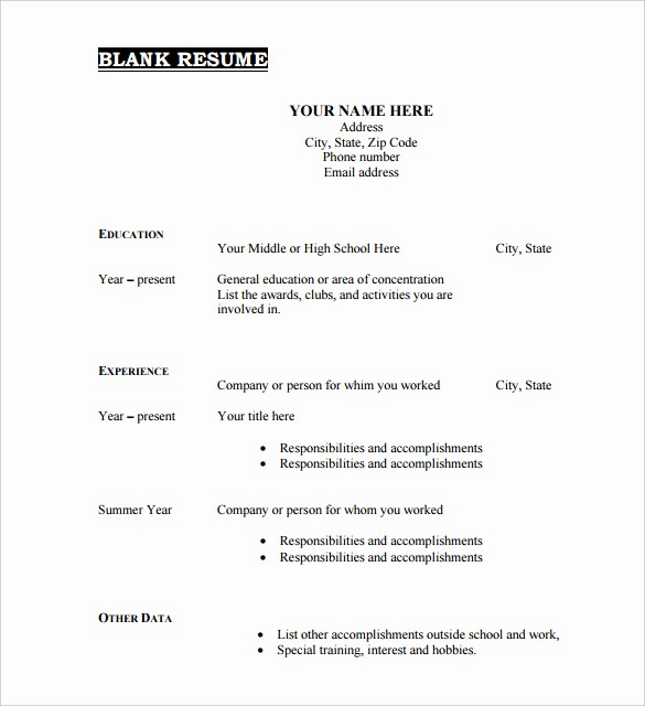 Resumes Fill In the Blanks New Free Printable Fill In the Blank Resume Templates