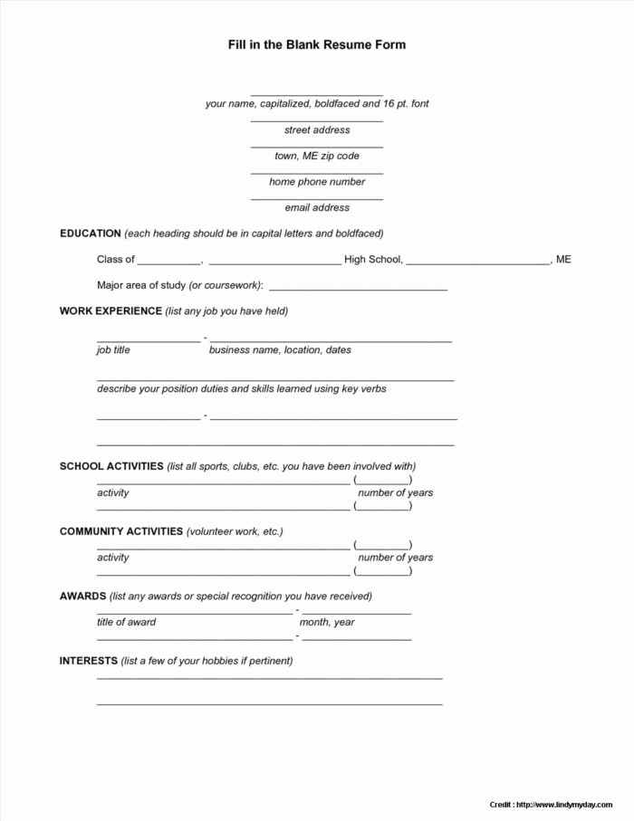 Resumes Fill In the Blanks Unique Fill In the Blanks Resume Resume Resume Examples