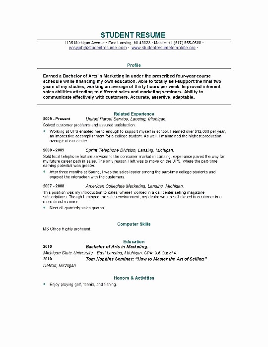 Resumes for Recent College Grads Best Of Student Resume Templates