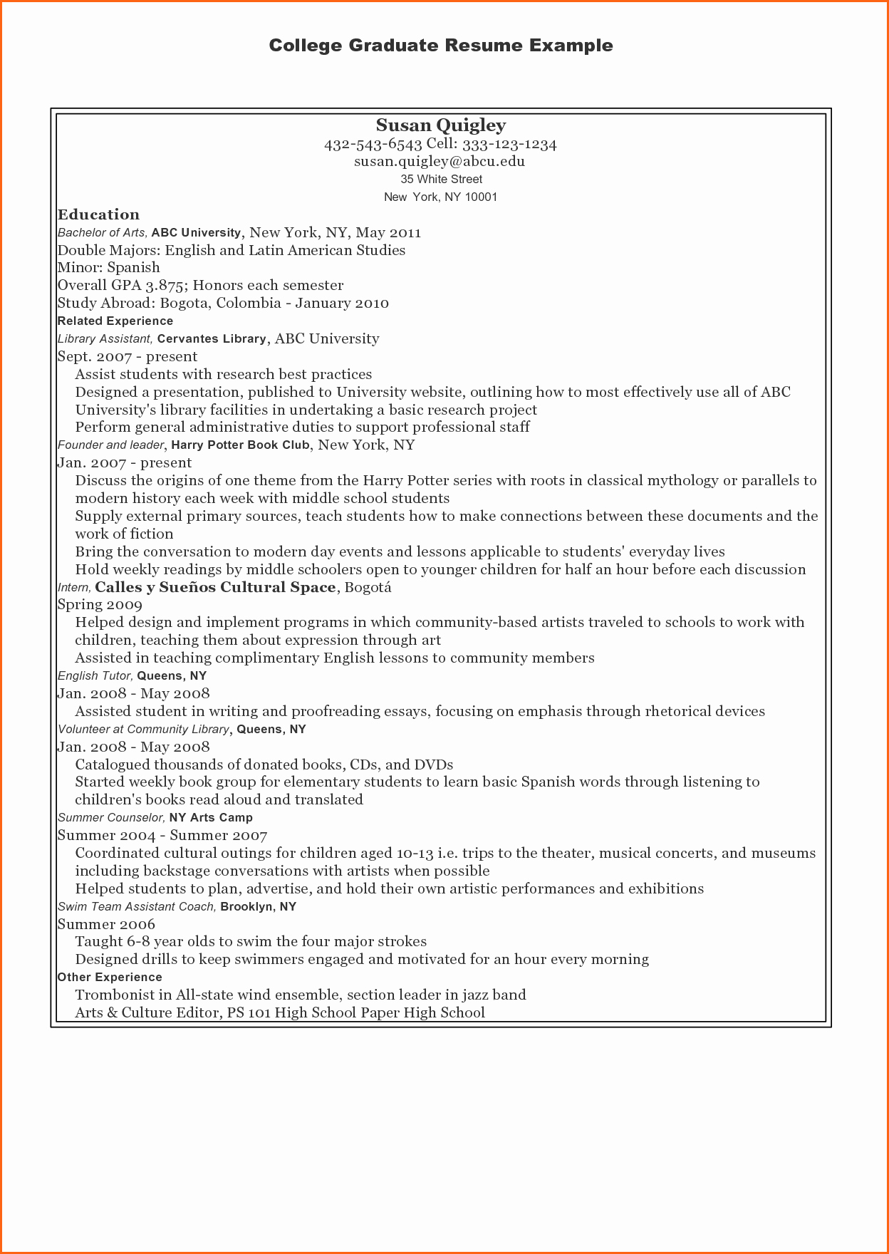 Resumes for Recent College Grads Fresh 10 Resume Template for Recent College Graduate Bud