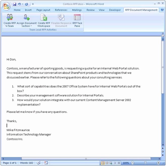 Rfp Response Template Microsoft Word New Fice Business Application for Sales Proposal Document