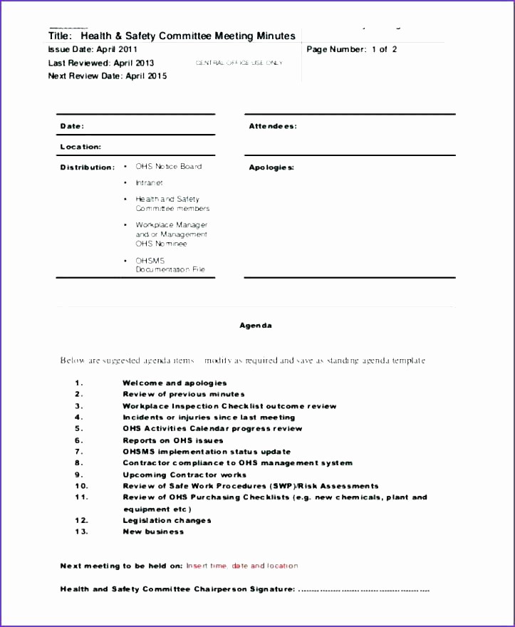 Safety Meeting Sign Off Sheet Best Of Monthly Safety Meeting Template Health and Agenda Nz