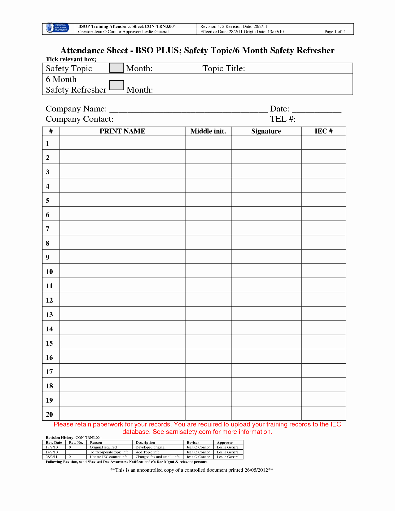 Safety Meeting Sign Off Sheet Luxury Best S Of Training Sign In Sheet Template Safety