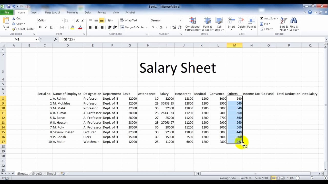 Salary formula In Excel Sheet Beautiful How to Make A Salary Sheet by Using Microsoft Excel with