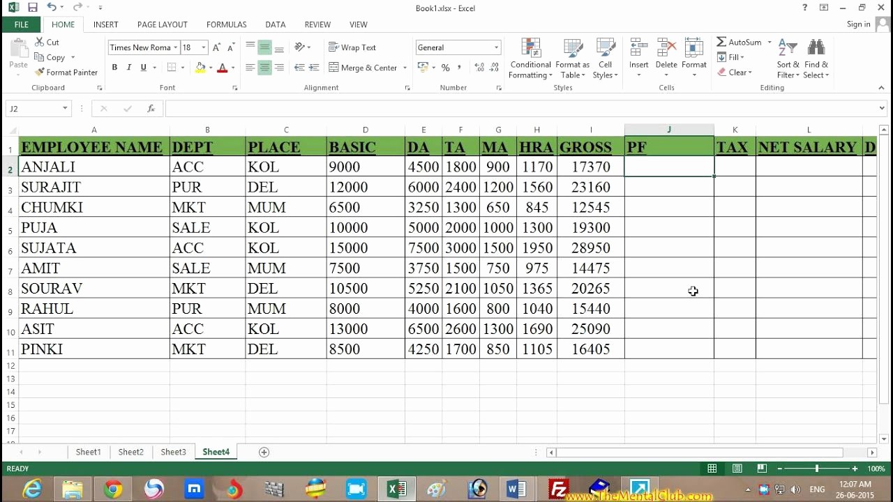 Salary formula In Excel Sheet Beautiful Microsoft Excel 2013 Tutorial In Bengali – Part 7